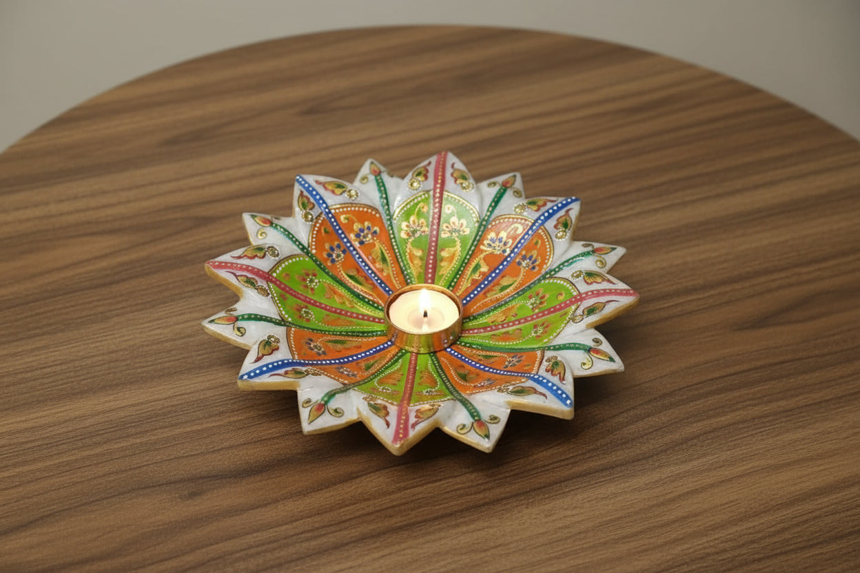 Marble Urli with Meenakari & Stone Work – Traditional Décor & Serving plate , 9"