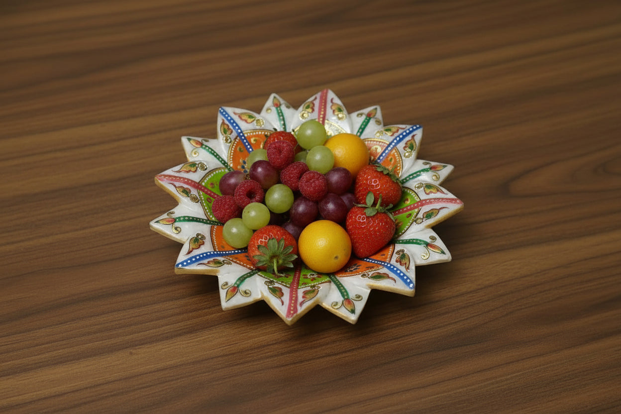 Marble Urli with Meenakari & Stone Work – Traditional Décor & Serving plate , 9"