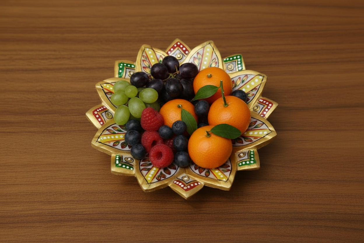 Marble Urli with Meenakari & Stone Work – Traditional Décor & Serving plate