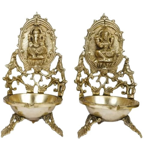 Brass Lakshmi Ganesh Diya Pair Set for Housewarming/Diwali Festival/Home Decor