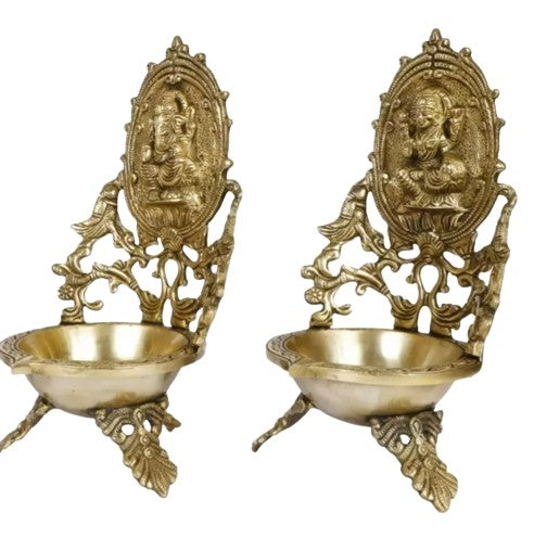 Brass Lakshmi Ganesh Diya Pair Set for Housewarming/Diwali Festival/Home Decor