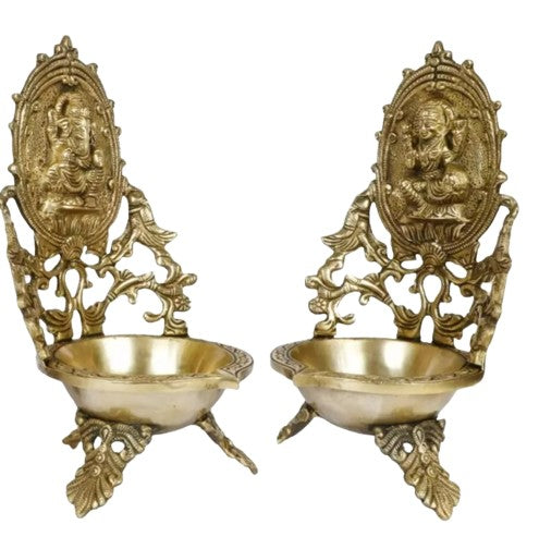Brass Lakshmi Ganesh Diya Pair Set for Housewarming/Diwali Festival/Home Decor
