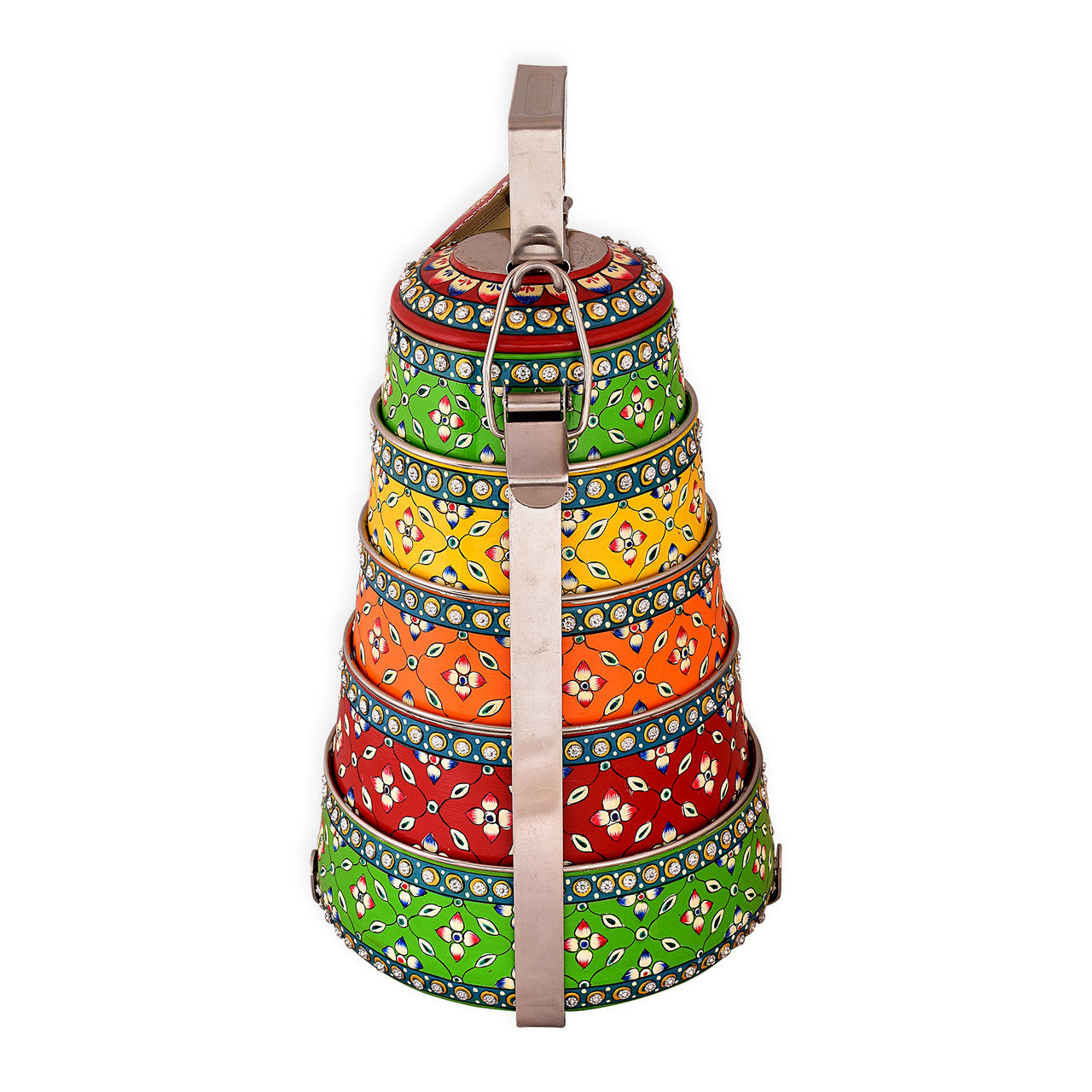 Hand-Painted 5-Tier Stainless Steel Lunch Box – multicolor Design Eco-Friendly tiffin box