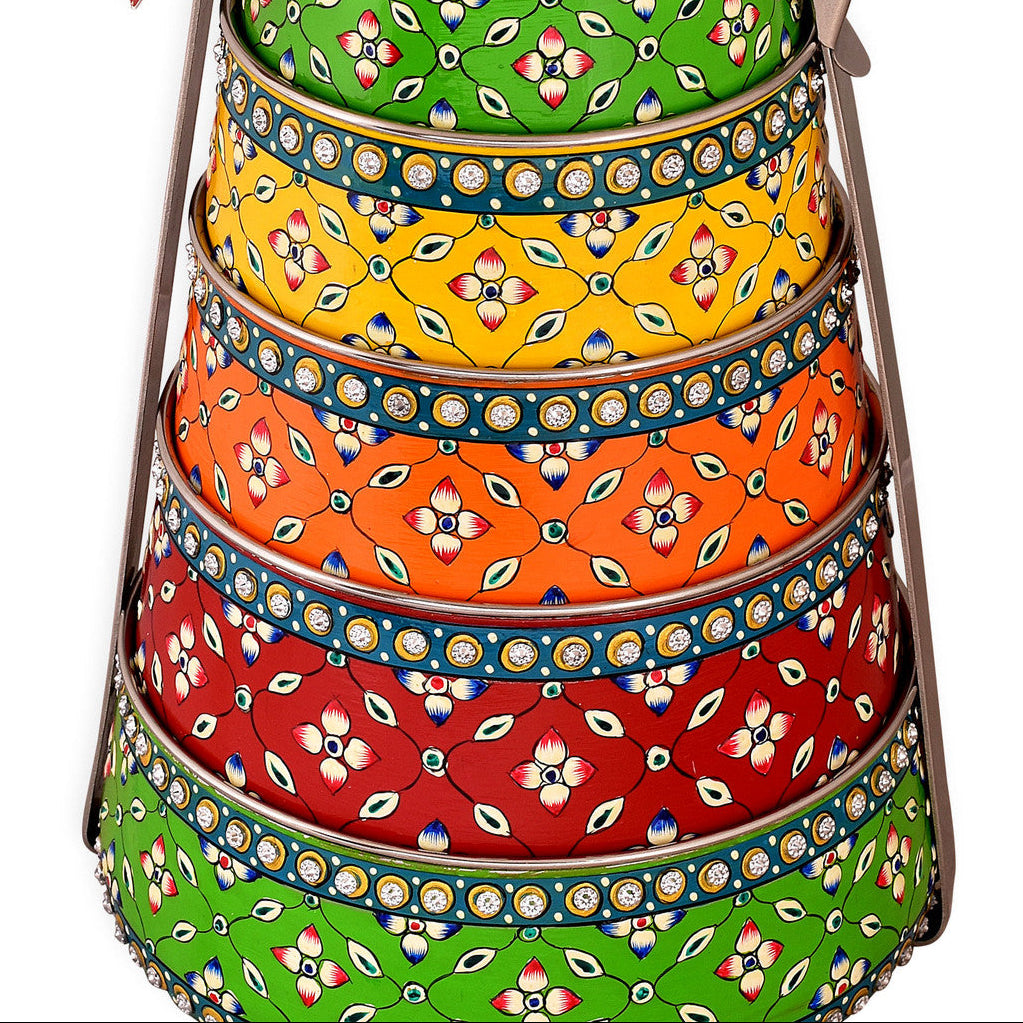 Hand-Painted 5-Tier Stainless Steel Lunch Box – multicolor Design Eco-Friendly tiffin box