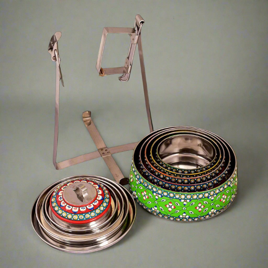 Hand-Painted 5-Tier Stainless Steel Lunch Box – multicolor Design Eco-Friendly tiffin box