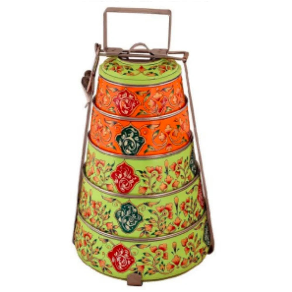 Hand-Painted 5-Tier Stainless Steel Lunch Box – green Design Eco-Friendly tiffin box