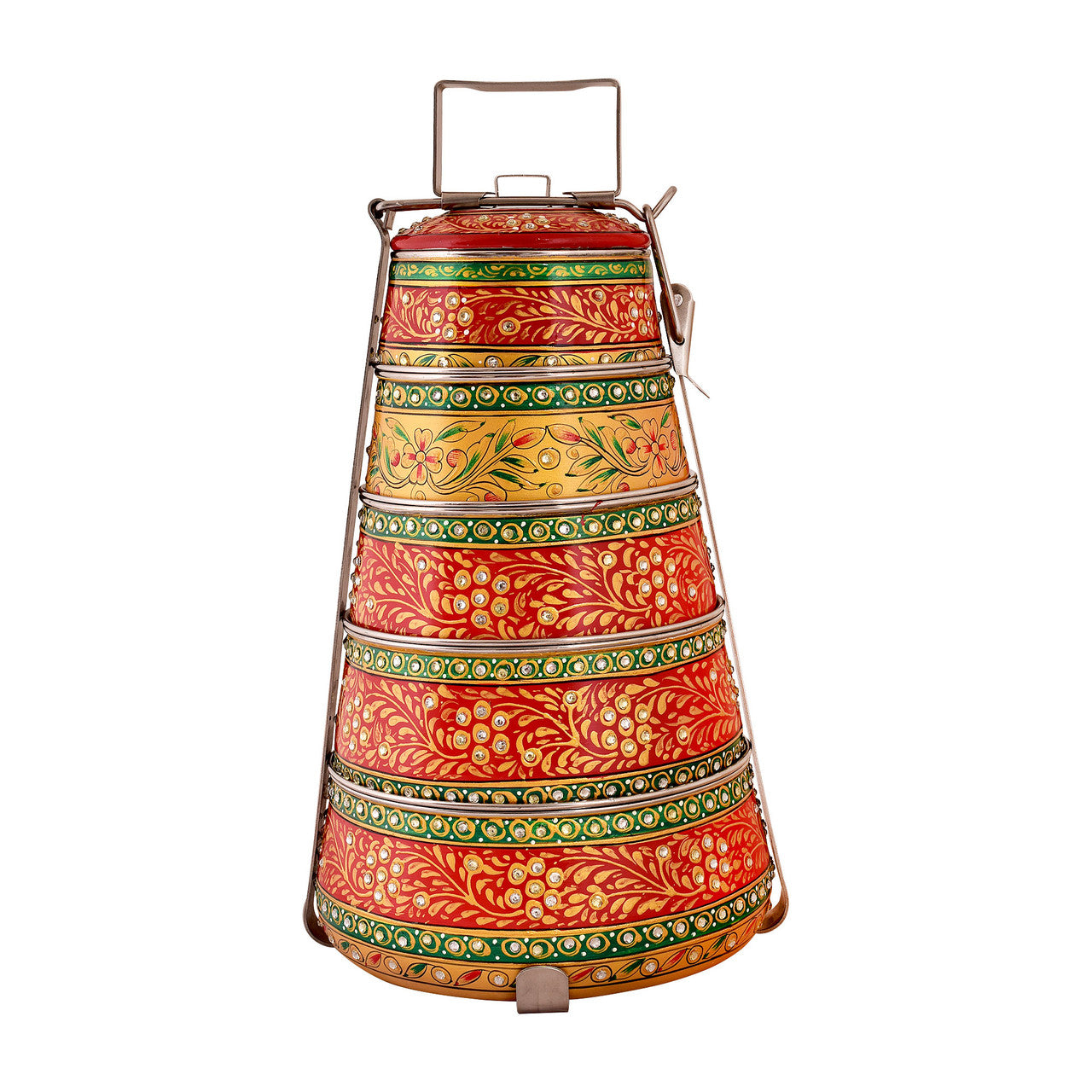 Hand-Painted 5-Tier Stainless Steel Lunch Box – red Design Eco-Friendly tiffin box