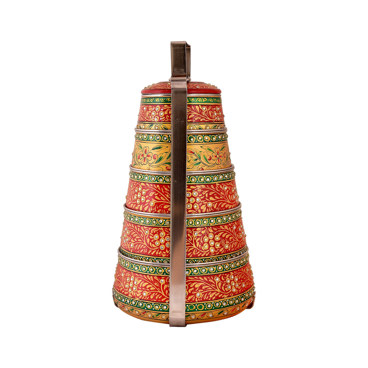 Hand-Painted 5-Tier Stainless Steel Lunch Box – red Design Eco-Friendly tiffin box