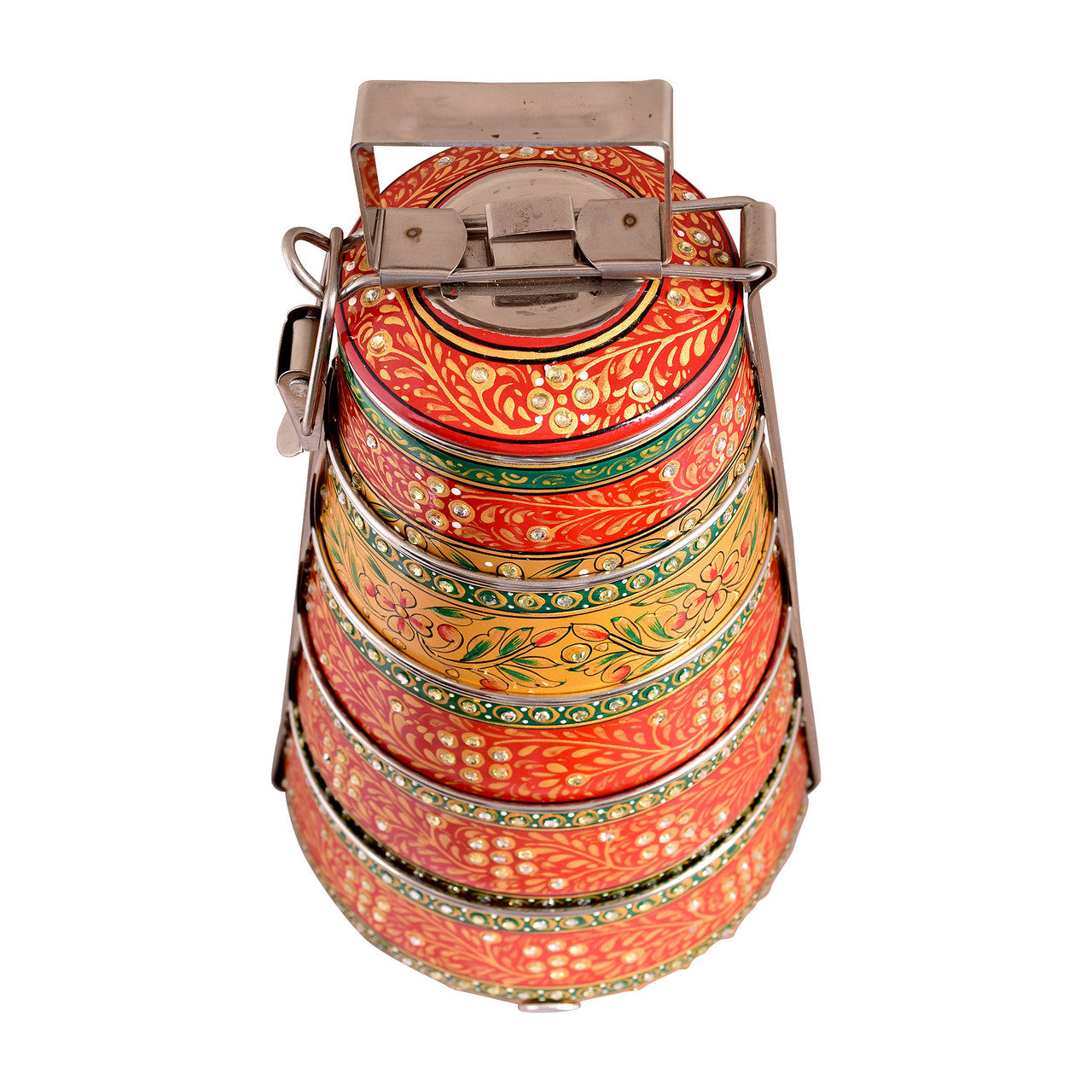 Hand-Painted 5-Tier Stainless Steel Lunch Box – red Design Eco-Friendly tiffin box