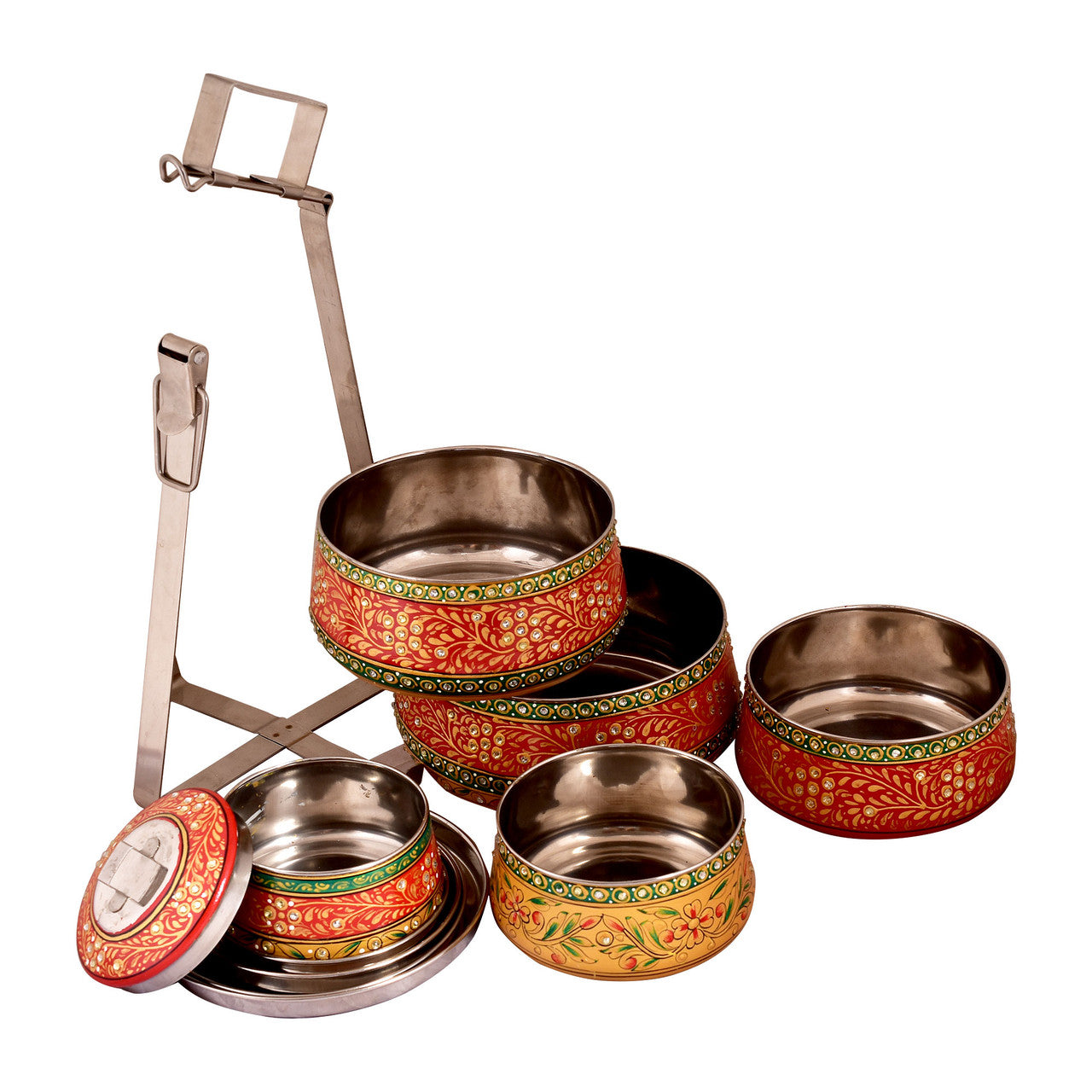 Hand-Painted 5-Tier Stainless Steel Lunch Box – red Design Eco-Friendly tiffin box