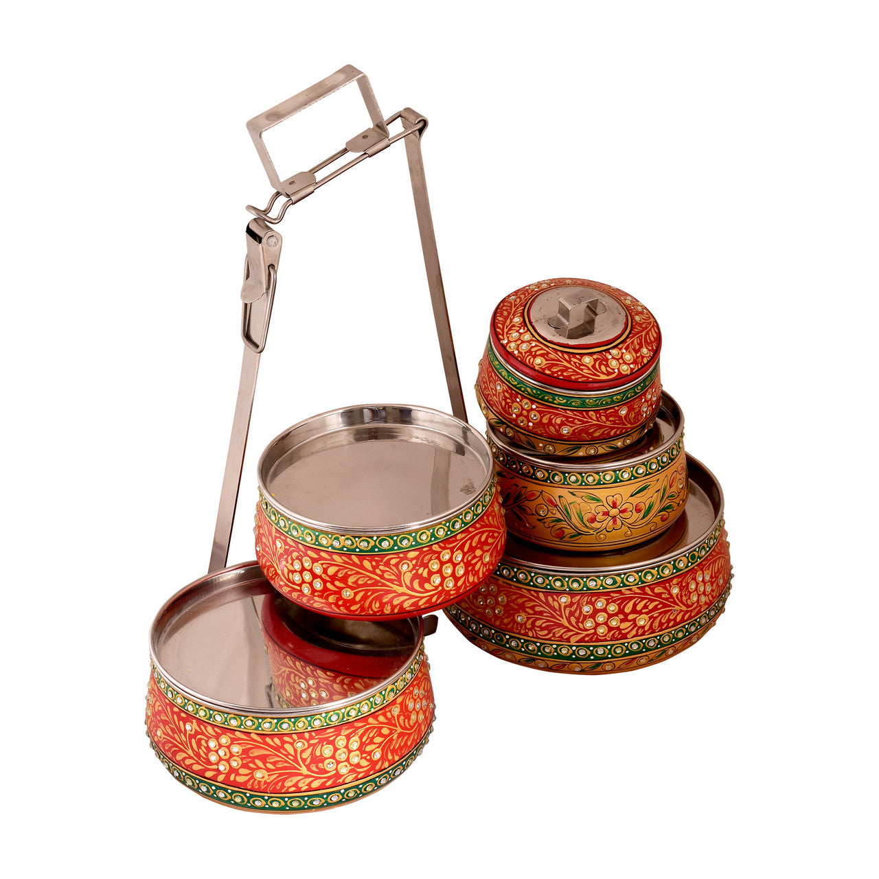 Hand-Painted 5-Tier Stainless Steel Lunch Box – red Design Eco-Friendly tiffin box