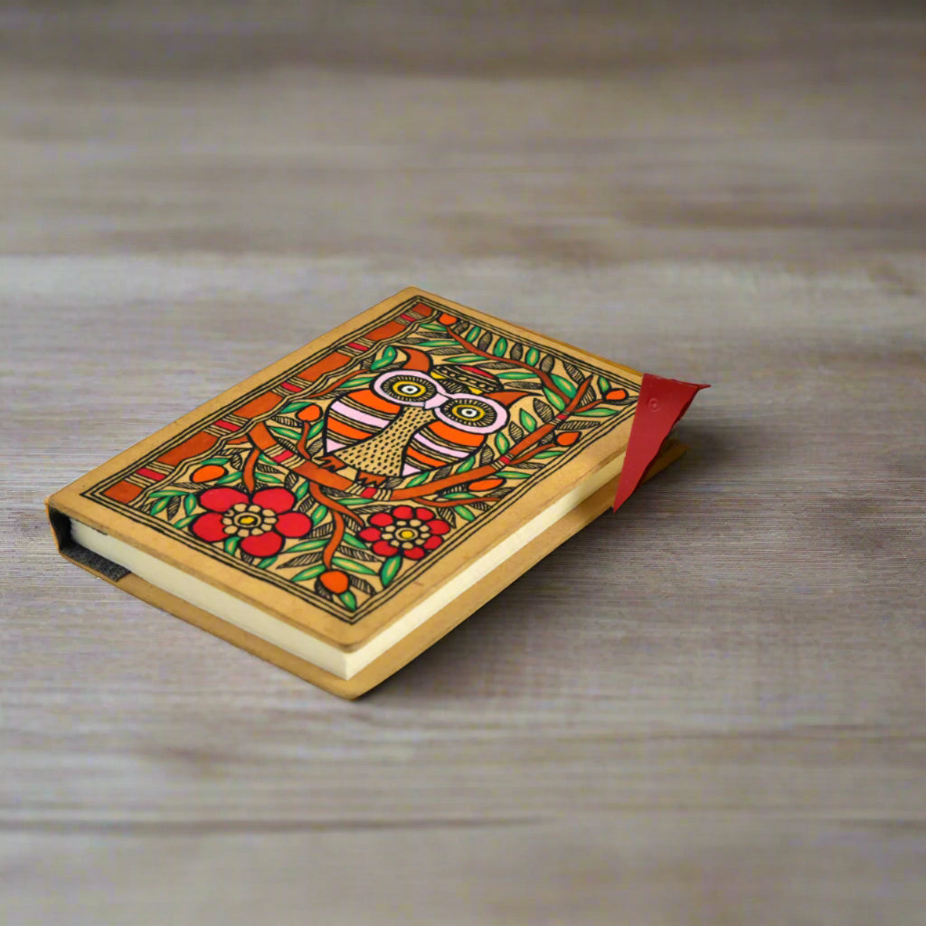 The Curious Owl – Handmade Diary with Whimsical Owl Artwork Personal Journal