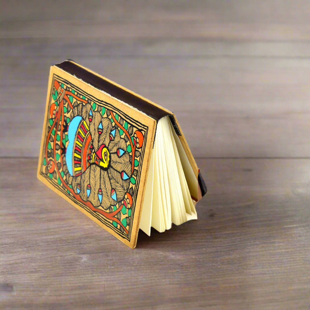 Peacock Dance – Hand-Painted Diary with Vibrant Folk Art Artistic Journal