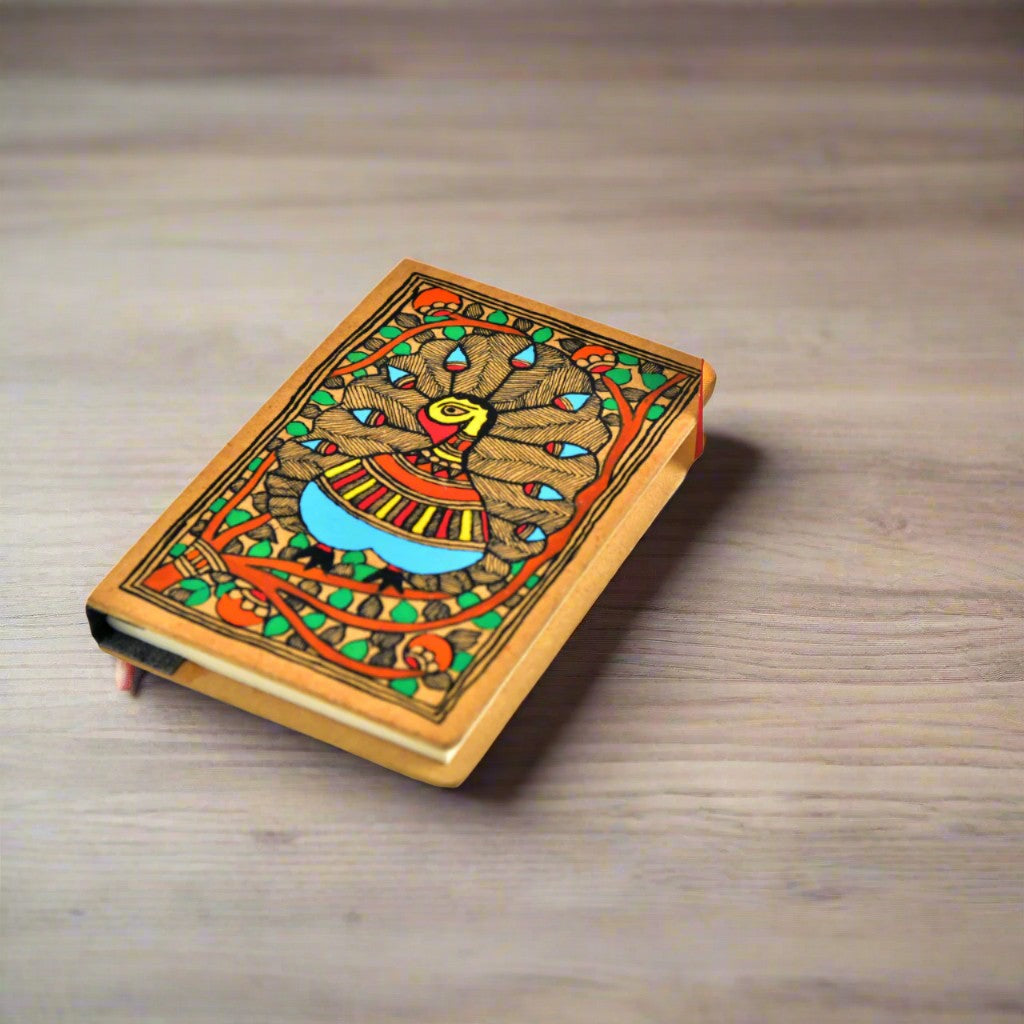 Peacock Dance – Hand-Painted Diary with Vibrant Folk Art Artistic Journal