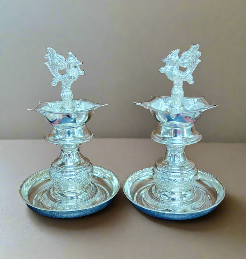 German silver special Naxi diyas with plates for diwali/ housewarming pooja