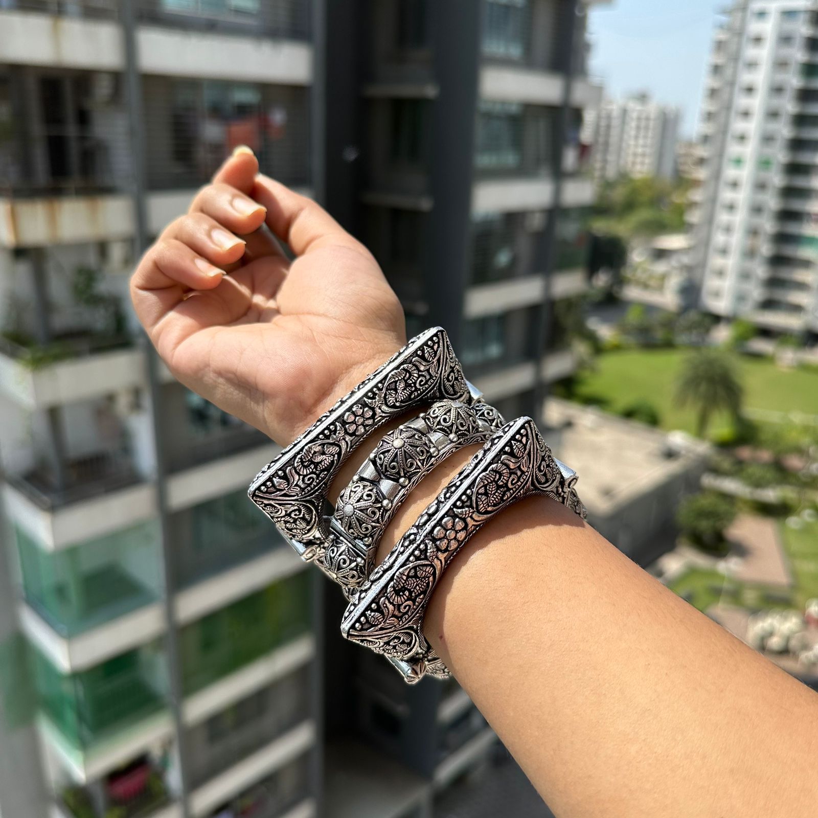 Silver replica 3 piece openable bangles combo for women