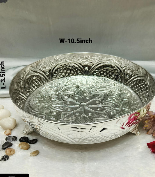 silver plated fully carved urli bowl