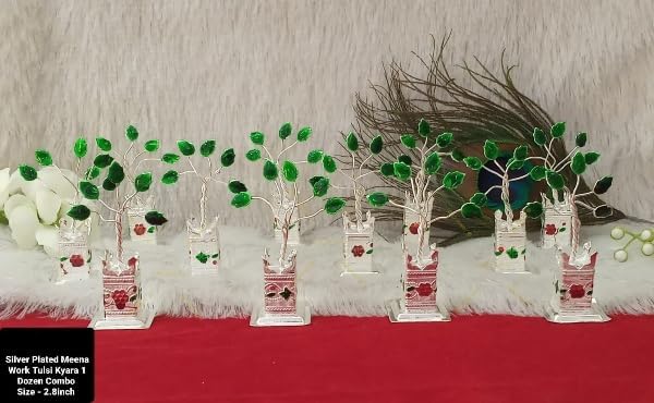 Silver Plated Meena Work Tulsi Plant Dozen Combo for give Away Gifts on The Occasion of Diwali Pooja