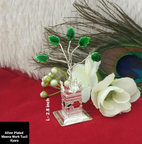 Silver Plated Meena Work Tulsi Plant Dozen Combo for give Away Gifts on The Occasion of Diwali Pooja
