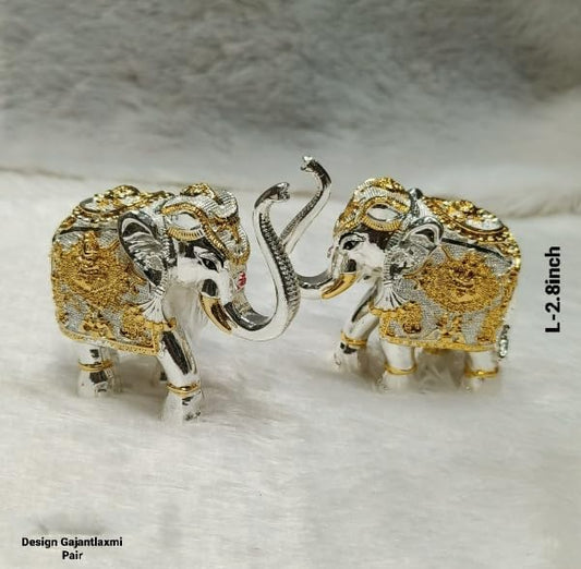 silver coated gaja Lakshmi elephant pair