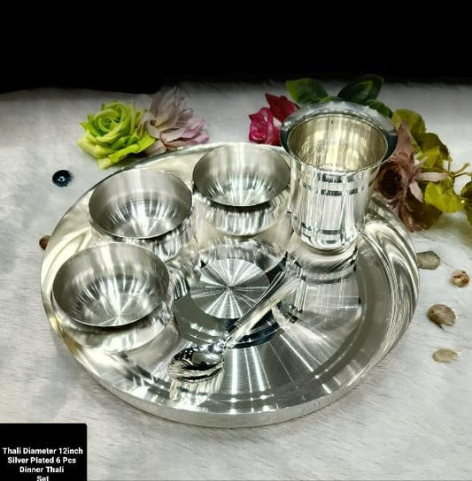 Silver plated 6 Pcs Dinner Thali Set