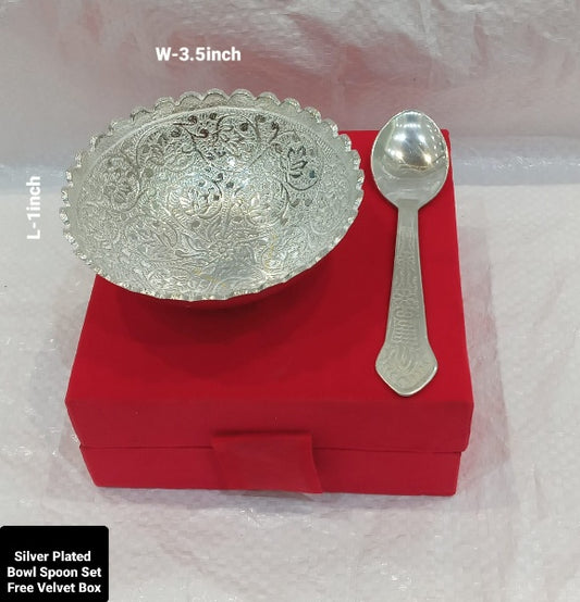 set of 2 pair Silver Plated Bowl Spoon Box Set