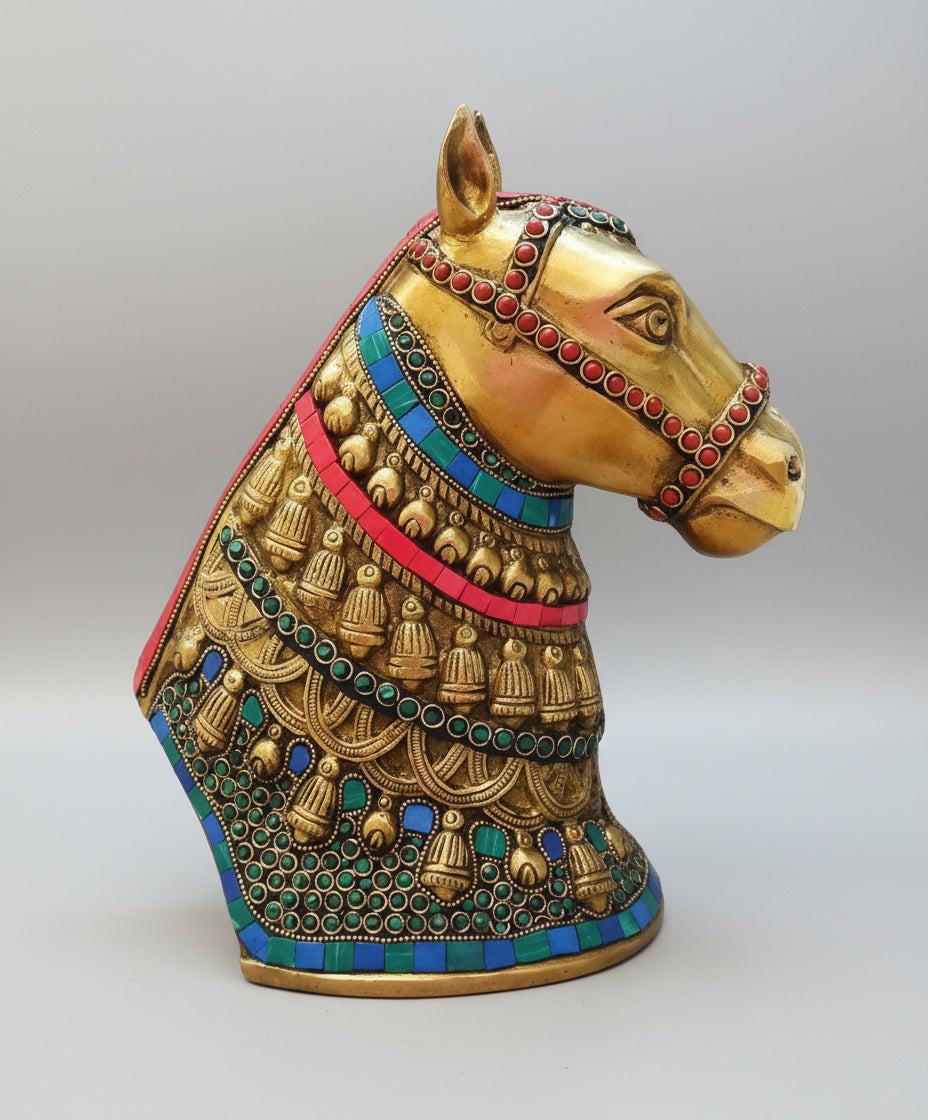 Brass with Multicolor Fully Carved Horse Statue/showpiece/Gift Item