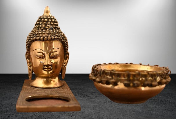 Brass Buddha face with Bell urli for Home décor/Gift Item