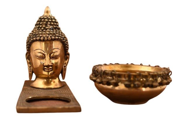 Brass Buddha face with Bell urli for Home décor/Gift Item