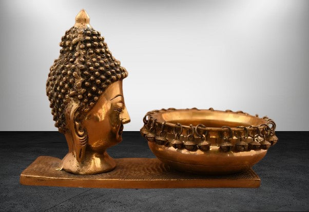 Brass Buddha face with Bell urli for Home décor/Gift Item
