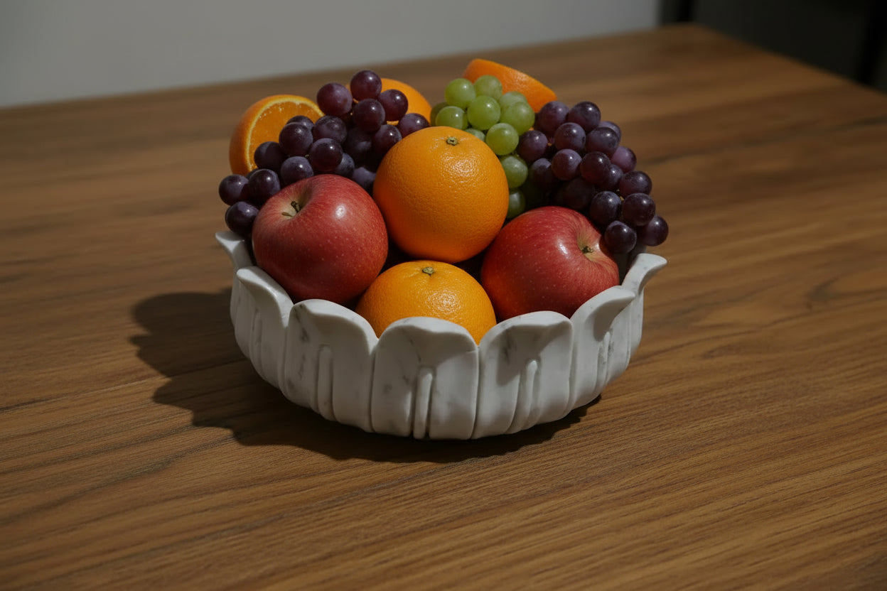Marble Flower Urli Bowl – 9 Inch Decorative Centerpiece