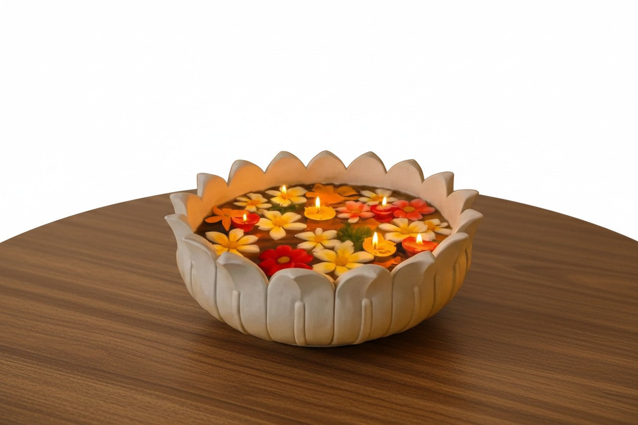Marble Flower Urli Bowl – 6 Inch Decorative Centerpiece