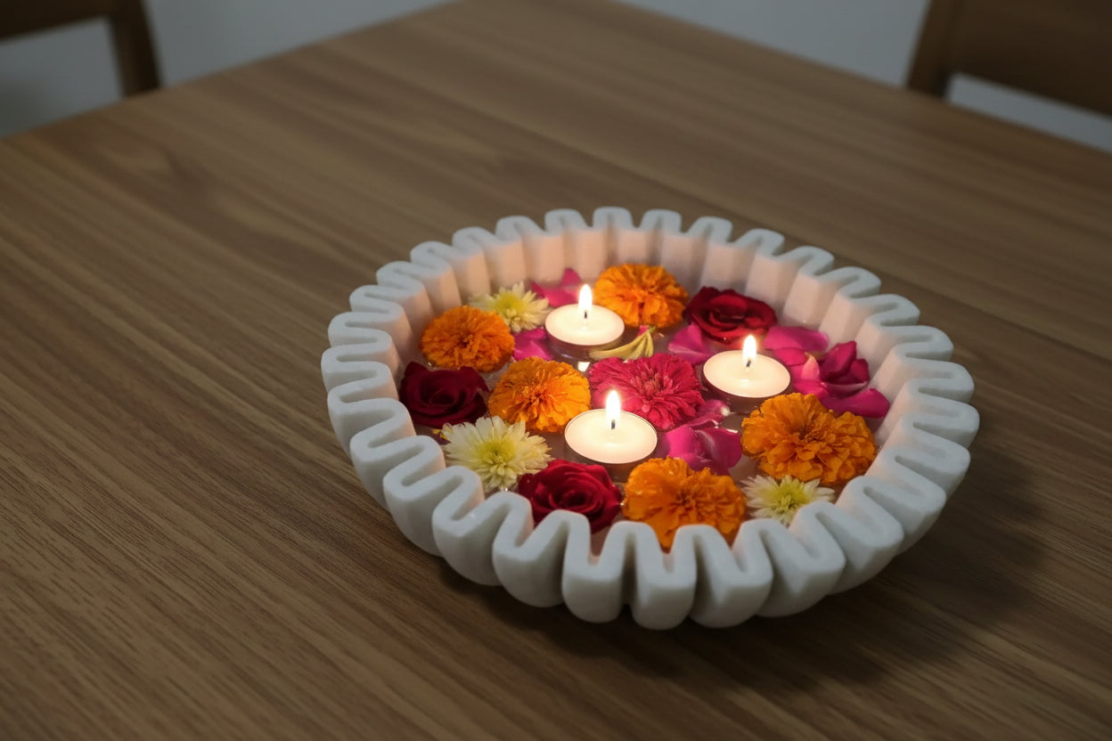 Marble spiral Urli Bowl – 6 Inch Decorative Centerpiece