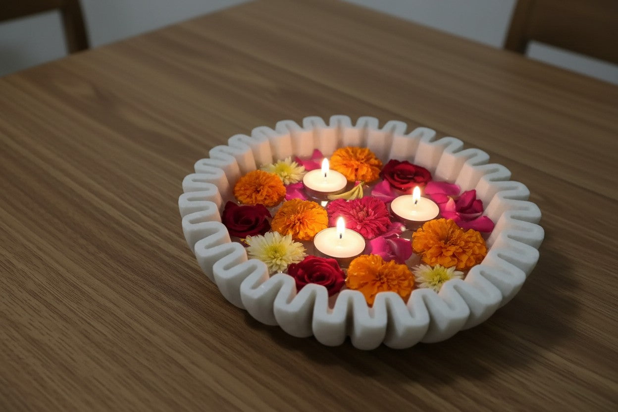 Marble spiral Urli Bowl – 9 Inch Decorative Centerpiece