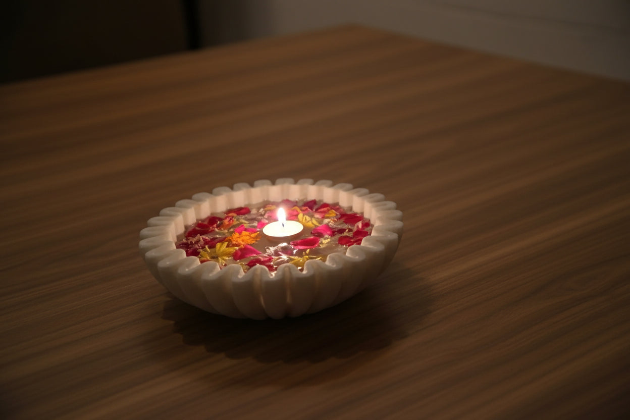 Marble spiral Urli Bowl – 6 Inch Decorative Centerpiece