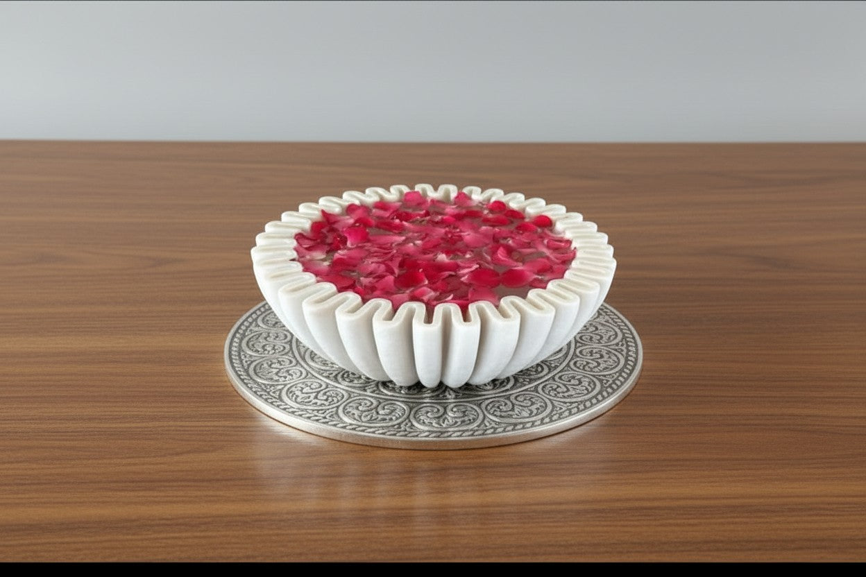 Marble spiral Urli Bowl – 9 Inch Decorative Centerpiece