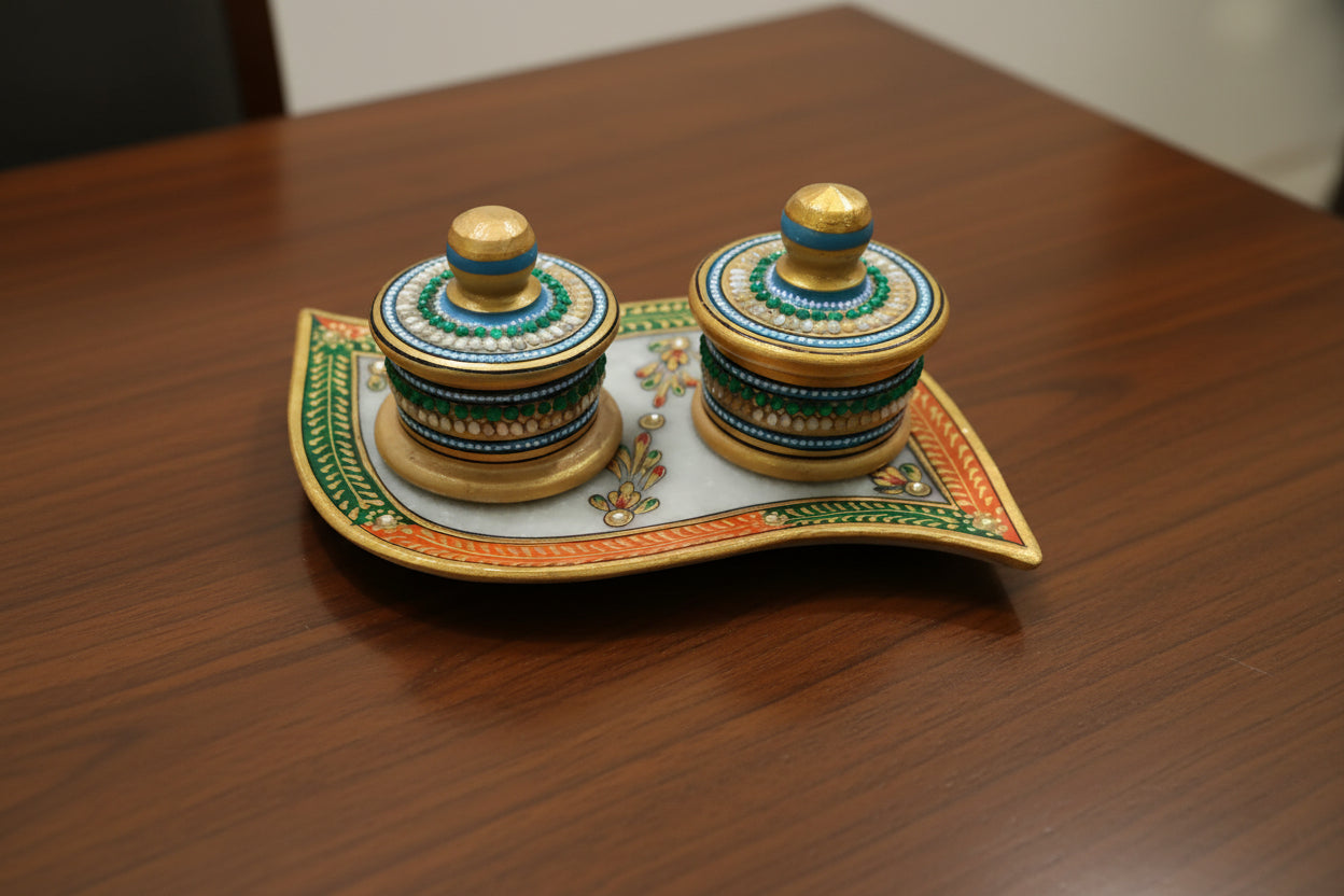Marble Dry Fruit beautiful Platter with Meenakari Work – Handcrafted Serving Tray & Home Décor