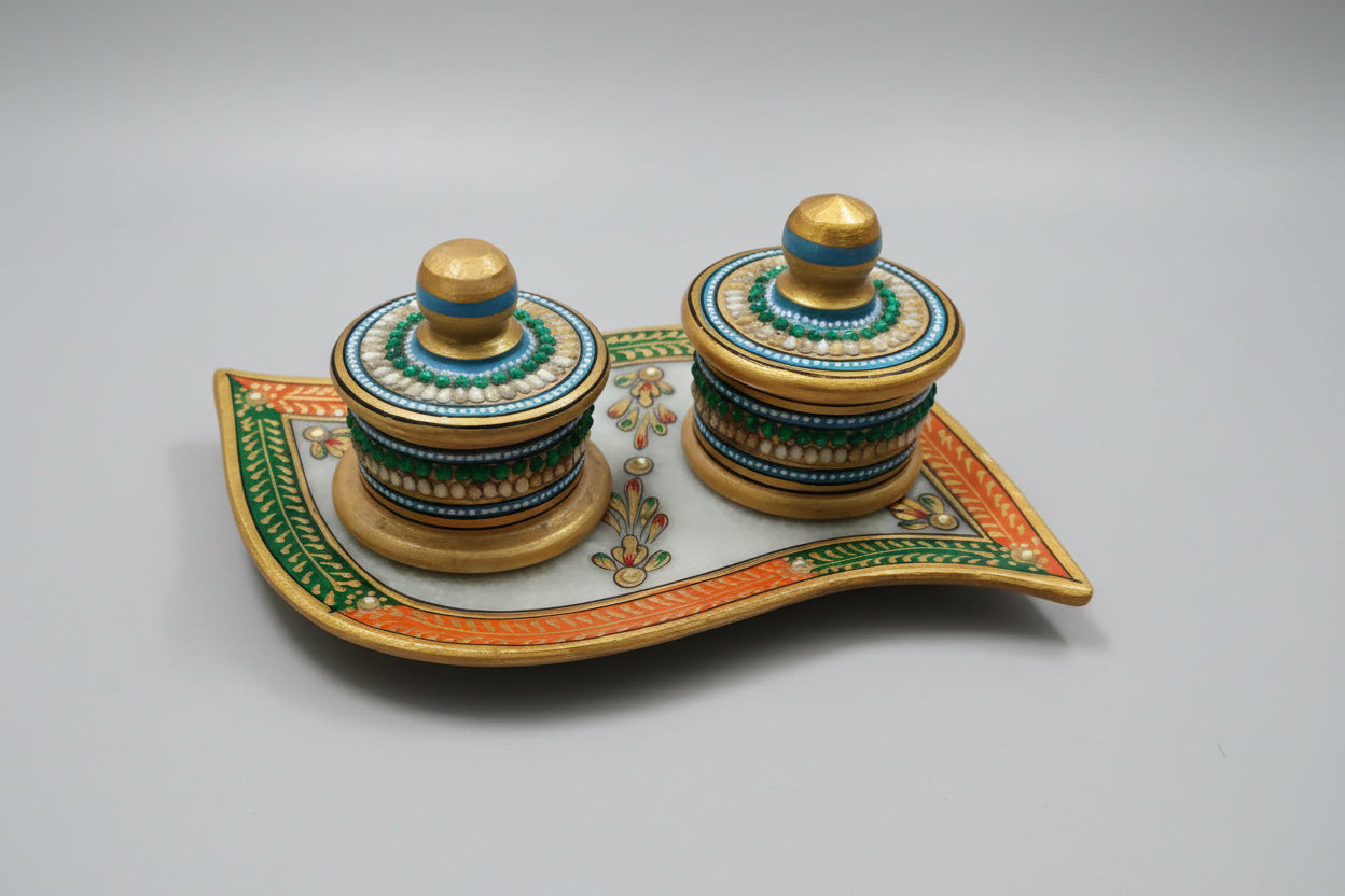 Marble Dry Fruit beautiful Platter with Meenakari Work – Handcrafted Serving Tray & Home Décor
