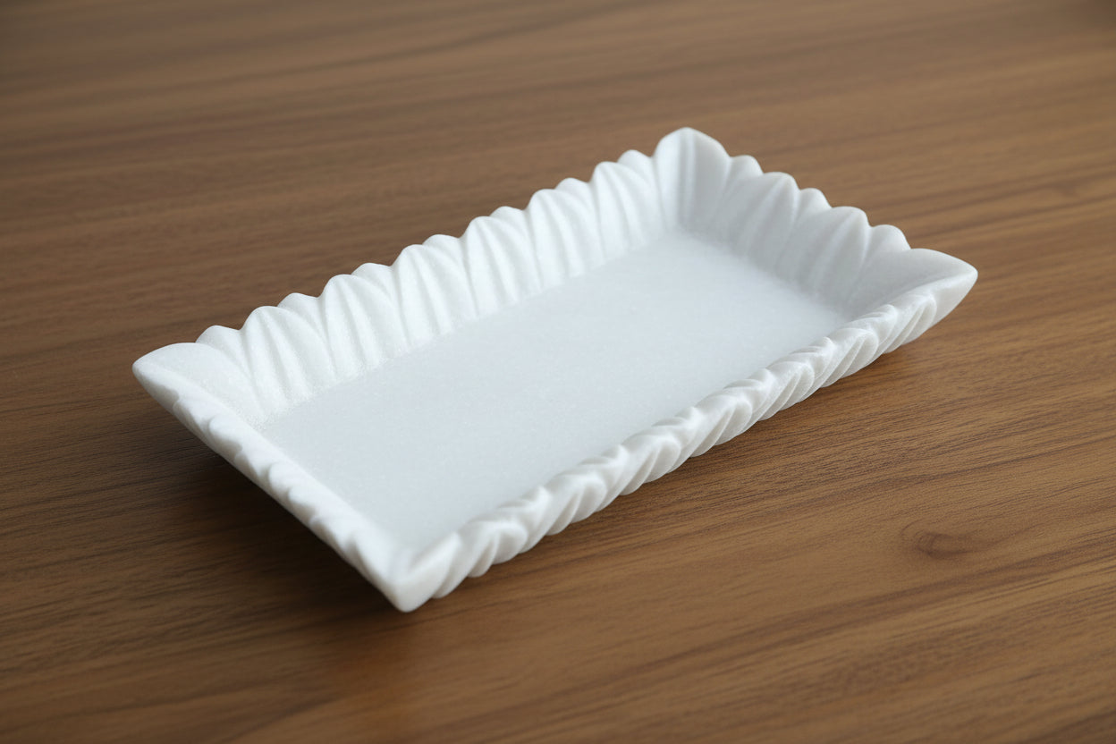 Marble Rectangle Urli Bowl – 12 Inch Decorative Centerpiece
