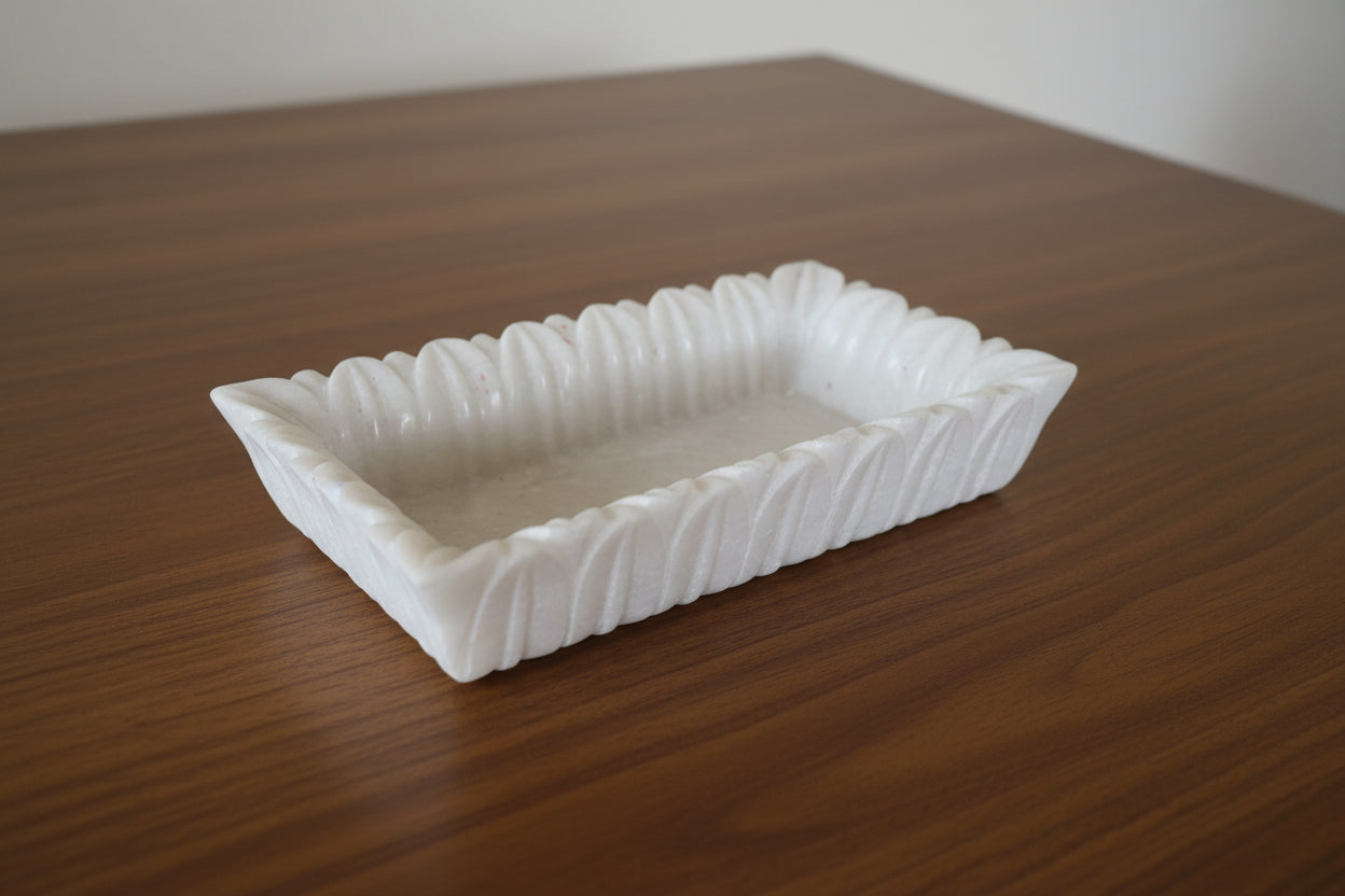 Marble Rectangle Urli Bowl – 12 Inch Decorative Centerpiece