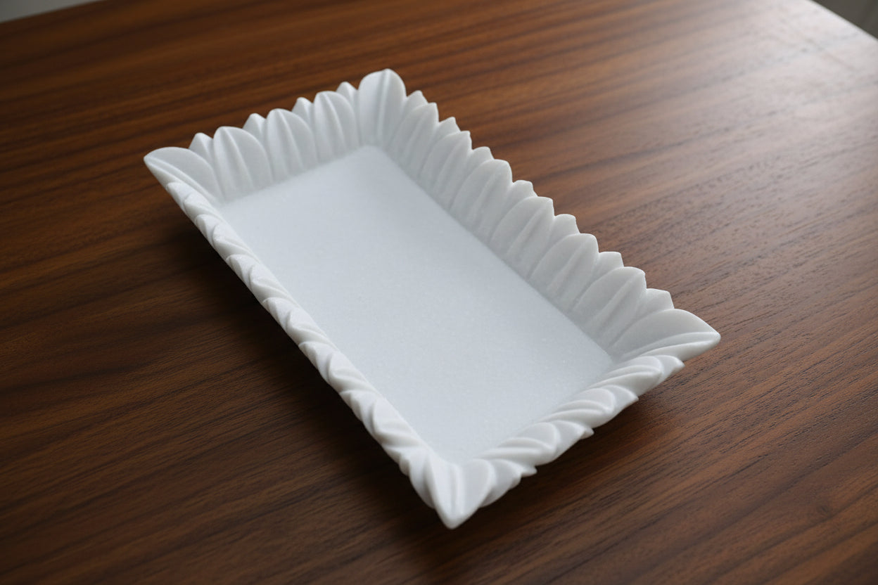 Marble Rectangle Urli Bowl – 12 Inch Decorative Centerpiece