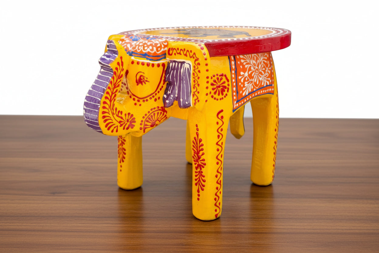 Vibrant wooden Hand-Painted elephant design Pichwai Mini Elephant Stool