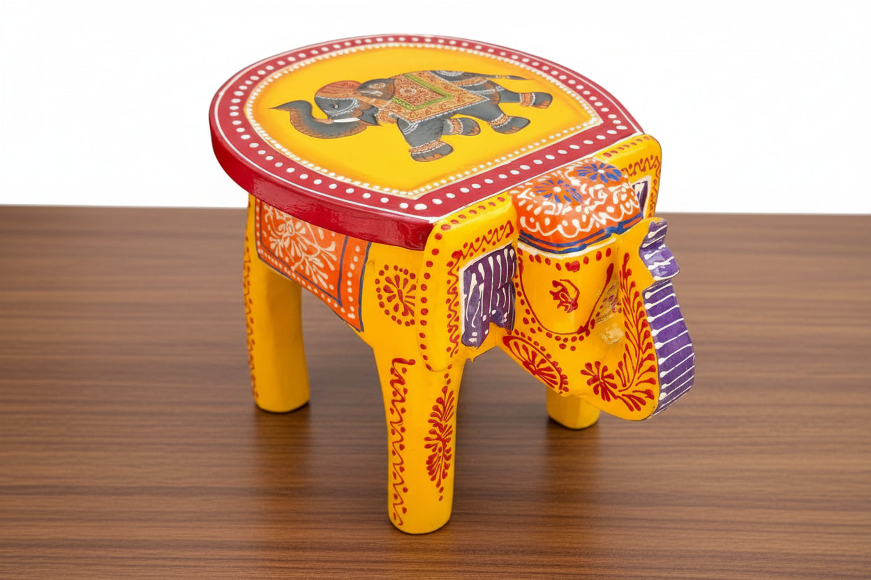 Vibrant wooden Hand-Painted elephant design Pichwai Mini Elephant Stool