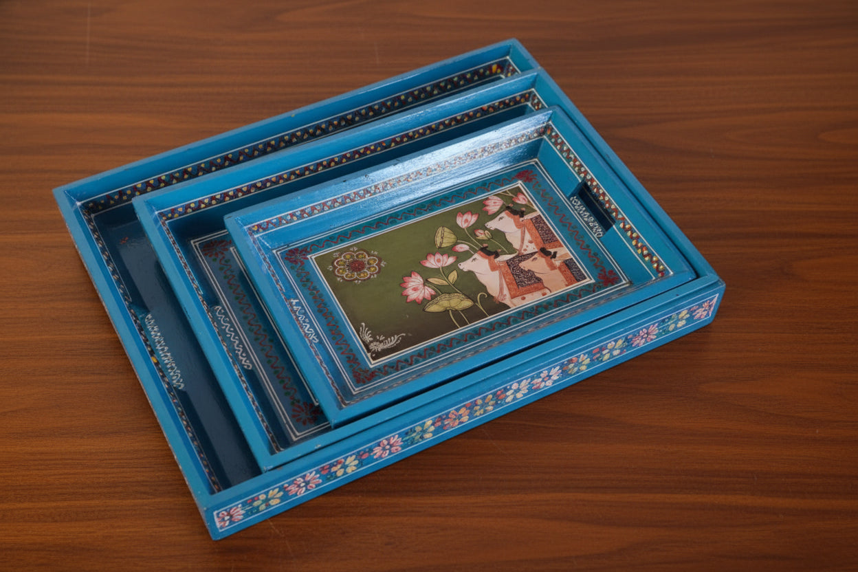 Wooden Hand-Painted beautiful Serving Trays – Set of 3, Elephant Design