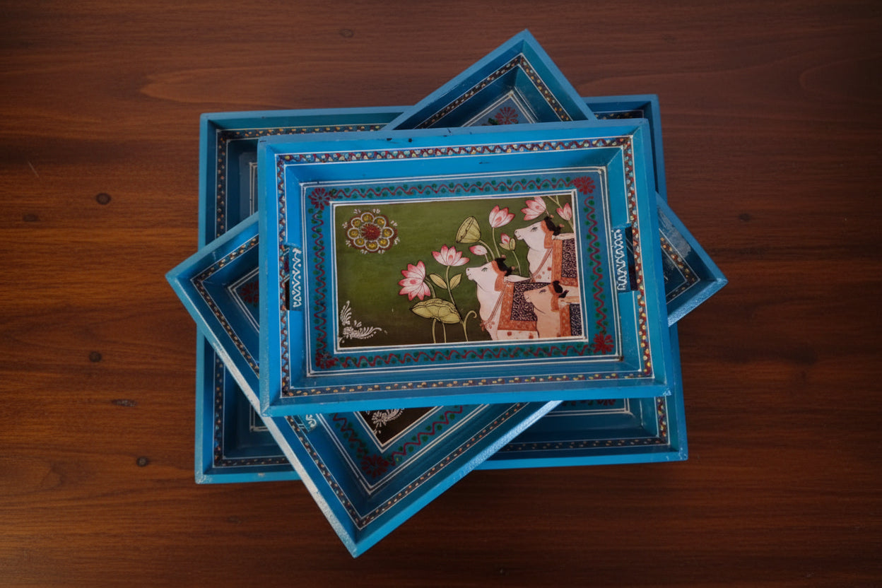 Wooden Hand-Painted beautiful Serving Trays – Set of 3, Elephant Design