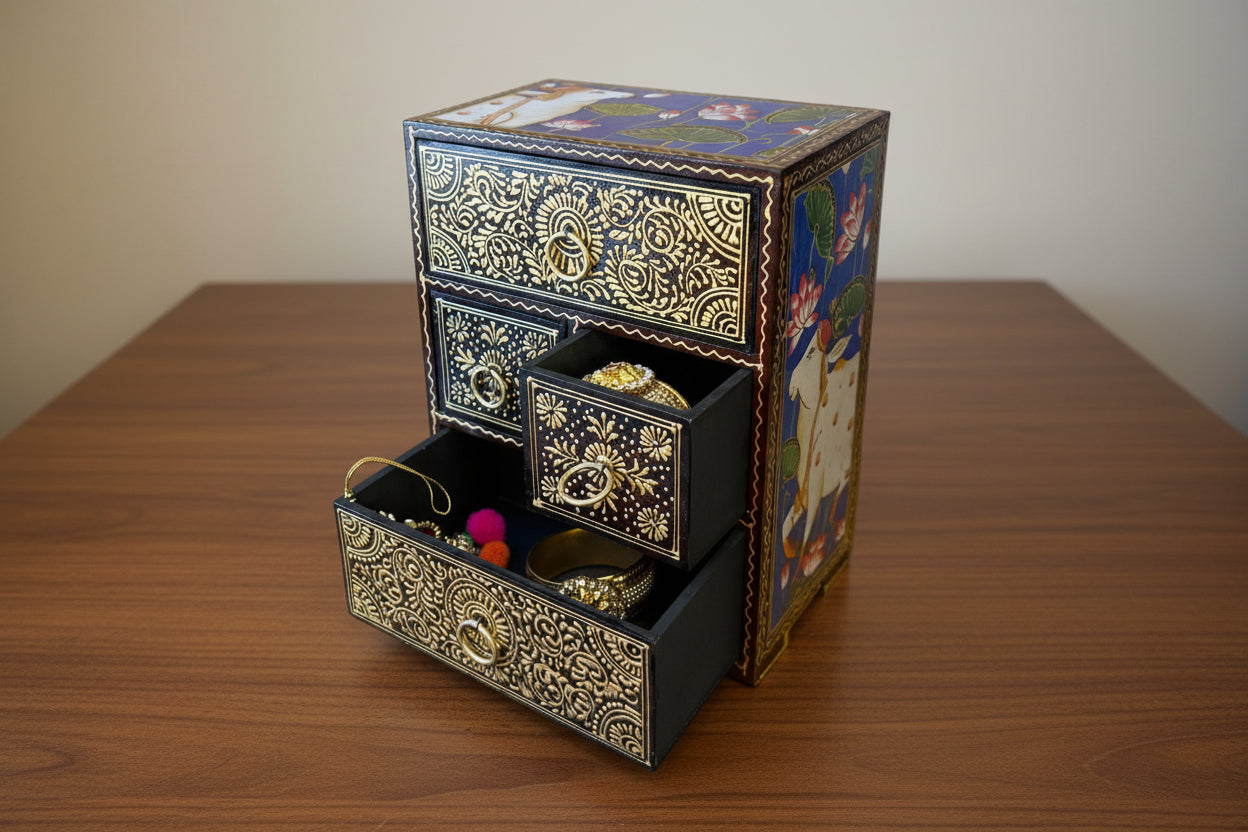 Traditional Wooden Hand-Painted Chest of Drawers – Artistic Storage Cabinet, nandi design