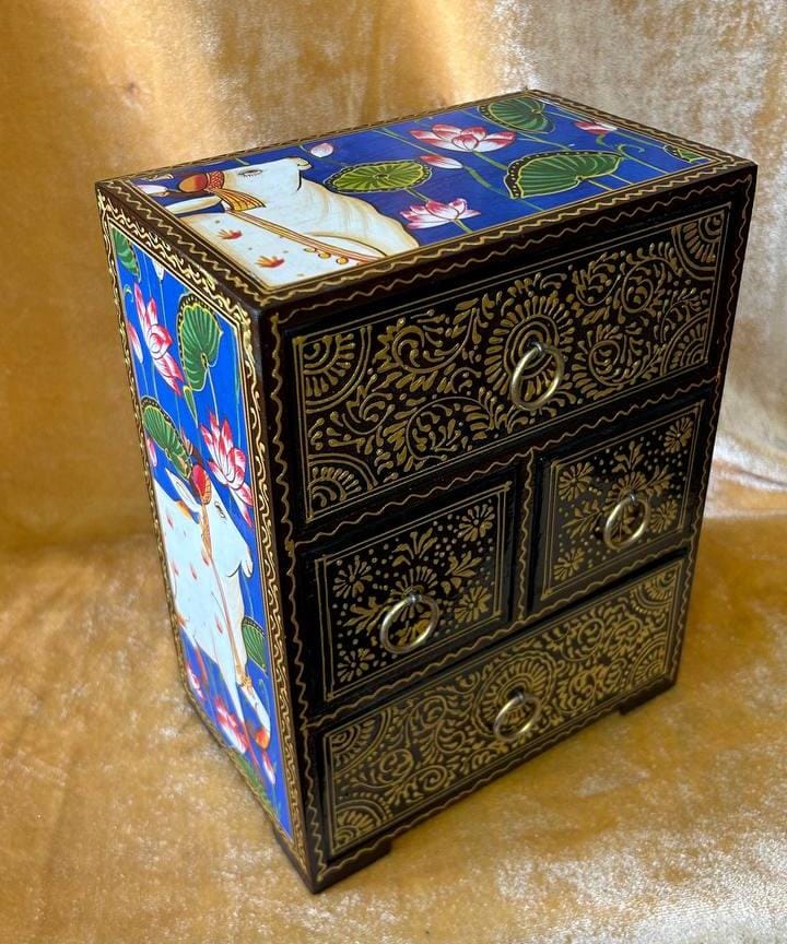 Traditional Wooden Hand-Painted Chest of Drawers – Artistic Storage Cabinet, nandi design