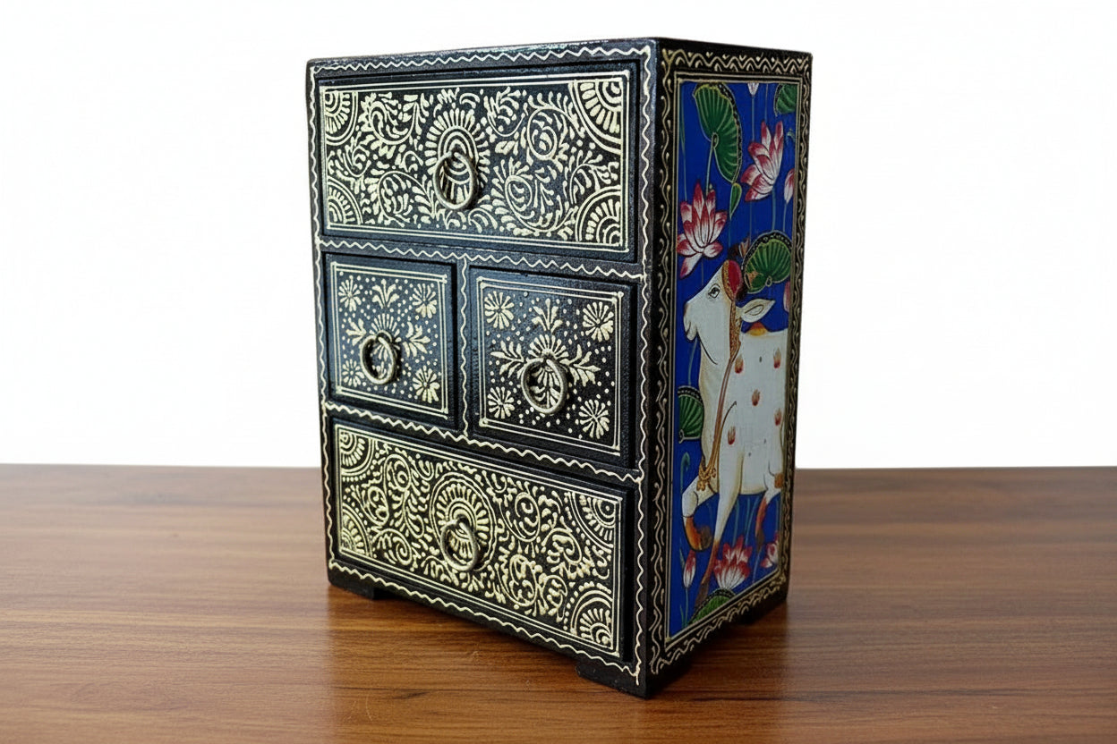 Traditional Wooden Hand-Painted Chest of Drawers – Artistic Storage Cabinet, nandi design