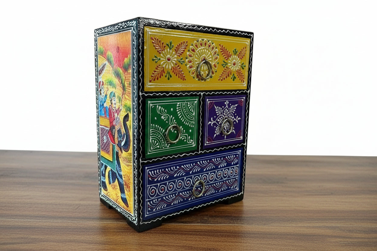 Traditional Wooden Hand-Painted Chest of Drawers – Artistic Storage Cabinet