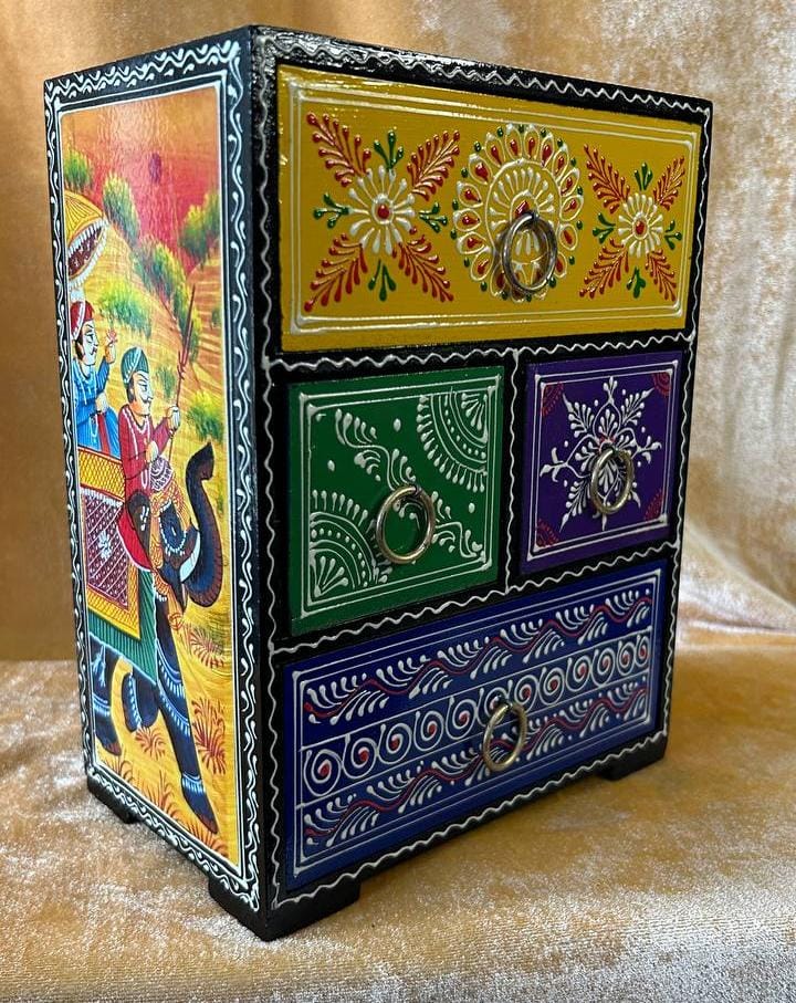 Traditional Wooden Hand-Painted Chest of Drawers – Artistic Storage Cabinet